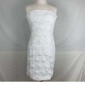 Calvin Klein Womens Dress Sleeveless Strapless SZ 8 White Mini Rose Texture Zip